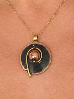 Handcrafted Black and Gold Round Pendant Necklace